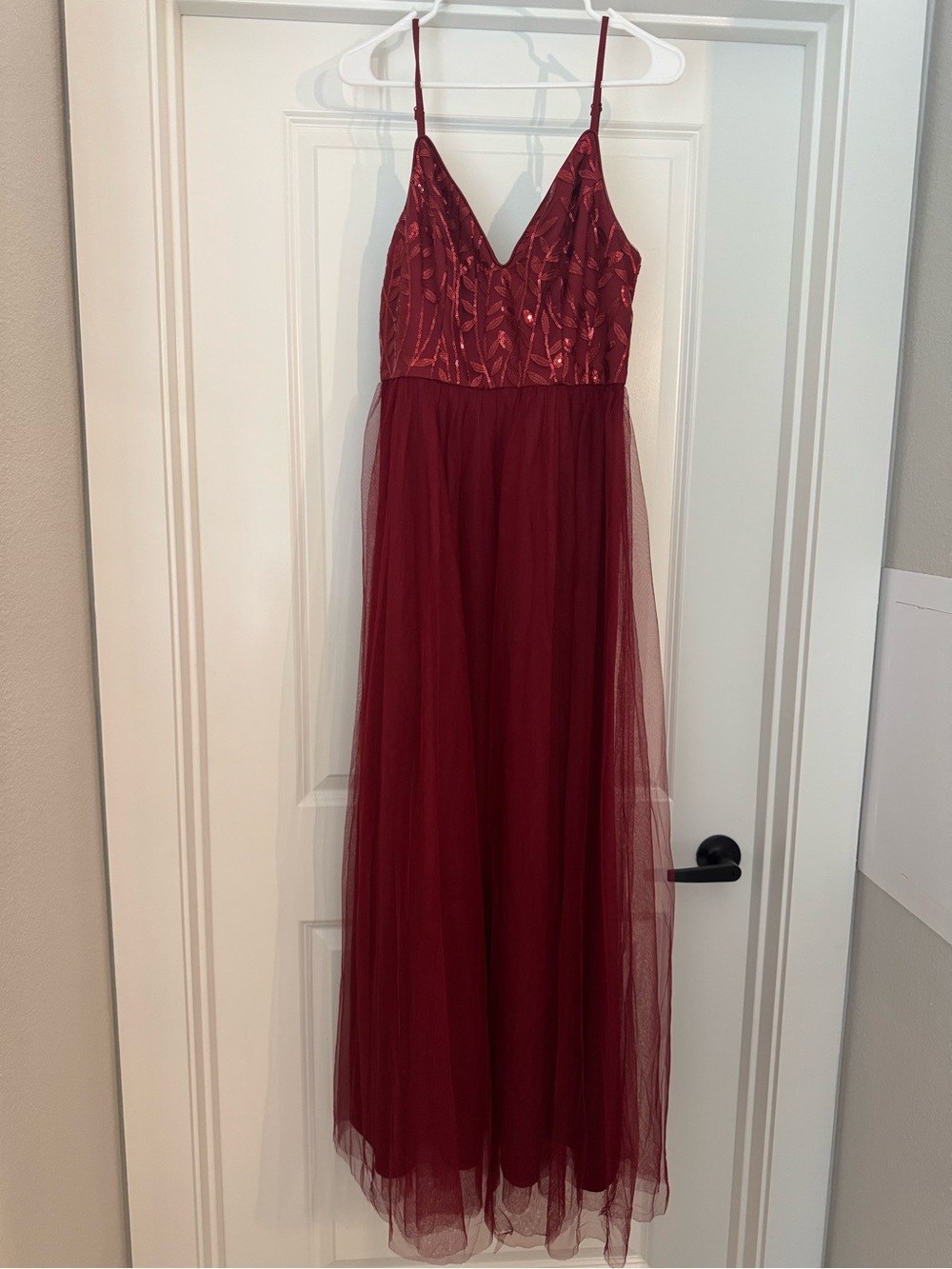 Sequin Burgundy Tulle Maxi Slip Dress